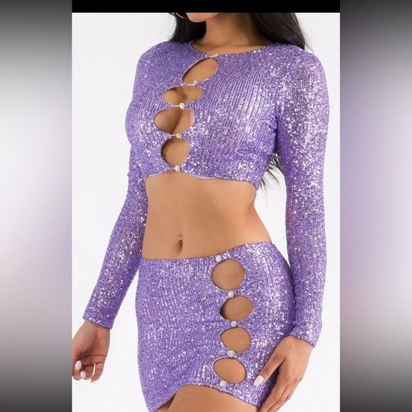 Tops - Blanc miniskirt and sequin top set lavender color new from my boutique